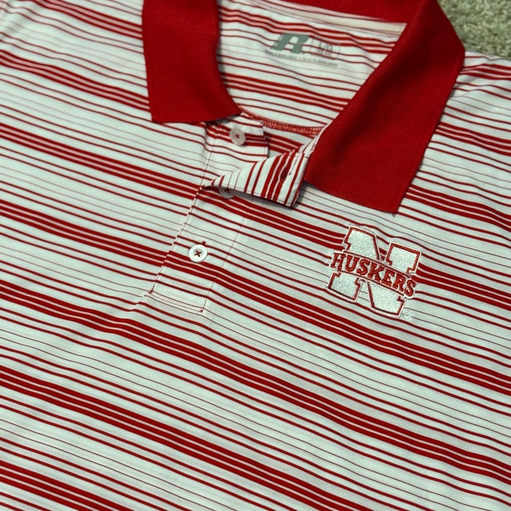 Nebraska N - Red and White Striped Polo Shirt